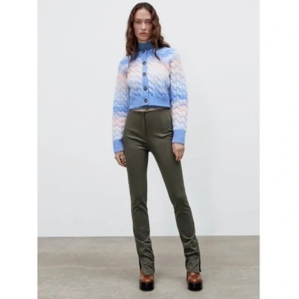 Zara Highrise Green Slim Straight Leg Leggings Size extra small